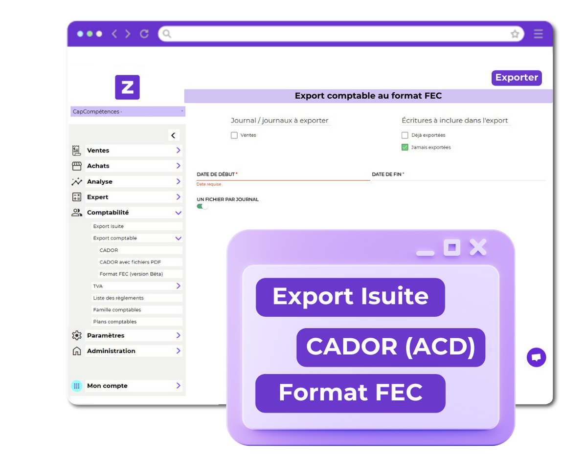 Exportez vos journaux pour votre compatble, FEC ACD ISUITE