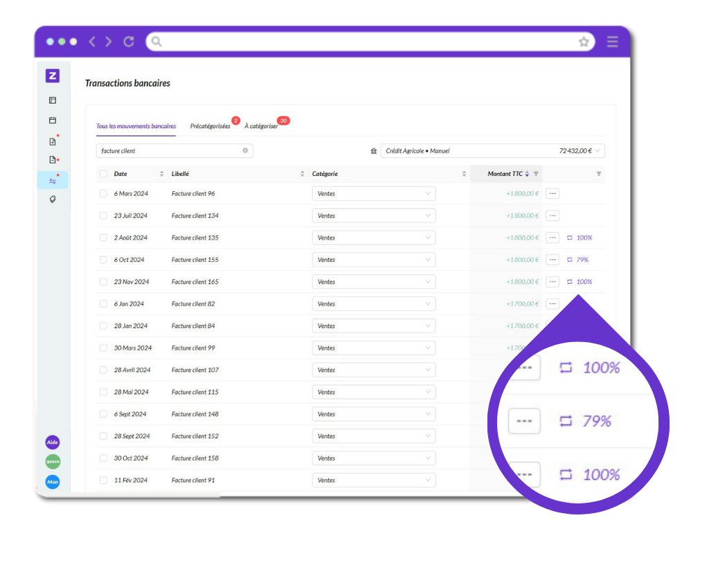 Rapprochement facture transaction zenfirst