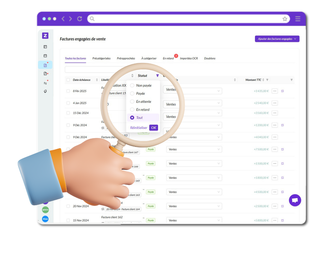 Statut des factures zenfirst tréso